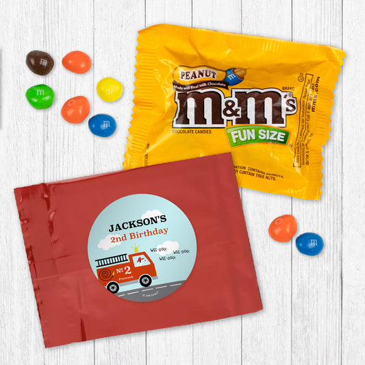 Personalized Kids Birthday Fire Truck Chocolate M&Ms Favor Bag