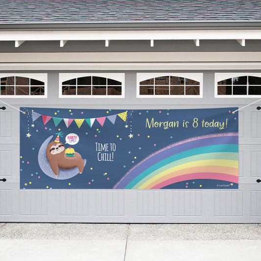 Personalized Sloth Birthday Sloth Party - Garage Banner