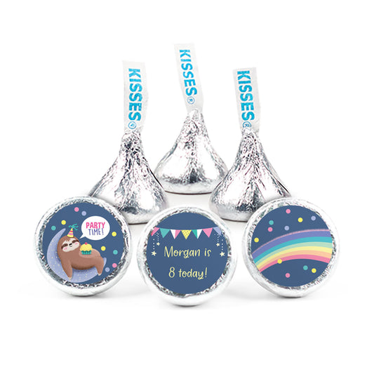 Personalized Party Sloth Birthday 3/4" Stickers (108 Stickers) for Hershey's Kisses