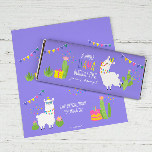 Personalized Llama Fun Kids Birthday Chocolate Bar Wrappers