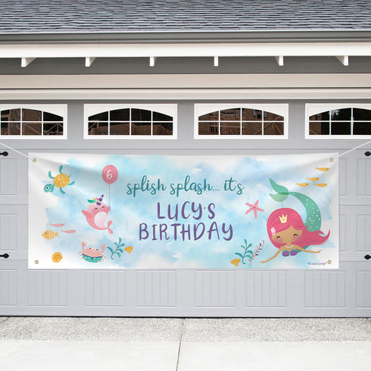 Personalized Mermaid Birthday Watercolor Mermaid - Garage Banner