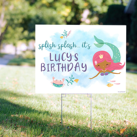 Personalized Kids Birthday Watercolor Mermaid Yard Sign