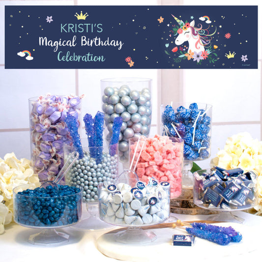 Personalized Unicorn Birthday Deluxe Candy Buffet - Blue Unicorn