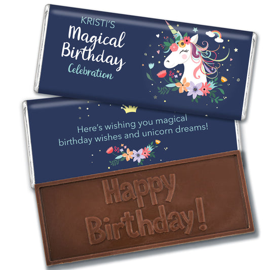 Personalized Kids Birthday Blue Unicorn Embossed Chocolate Bars