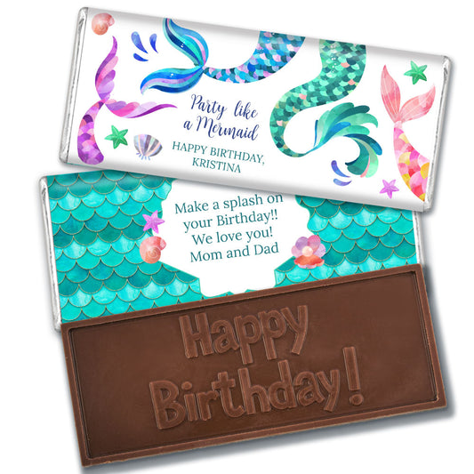 Personalized Kids Birthday Mermaid Tails Embossed Chocolate Bars