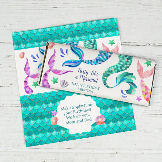 Personalized Mermaid Birthday Standard Chocolate Bar Wrappers Only - Mermaid Tails