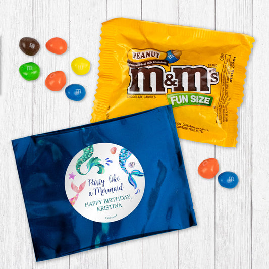 Personalized Kids Birthday Mermaid Tails Chocolate M&Ms Favor Bag