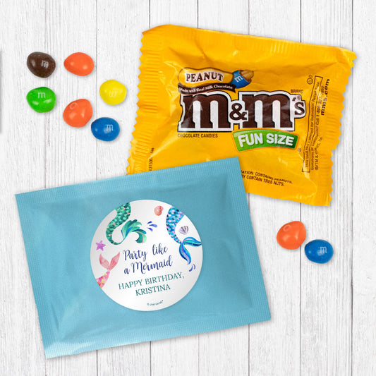 Personalized Kids Birthday Mermaid Tails Chocolate M&Ms Favor Bag