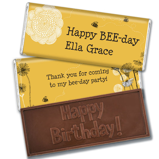 Personalized Happy Bee-Day Birthday Embossed Chocolate Bars