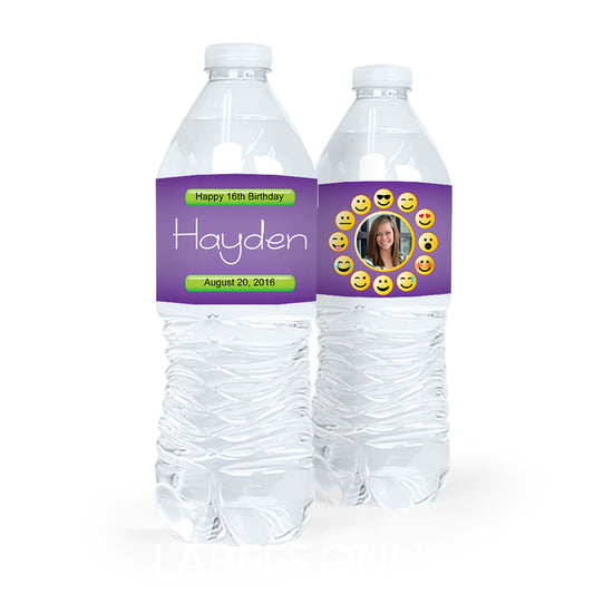 Personalized Birthday Emoji Water Bottle Sticker Labels (5 Labels)