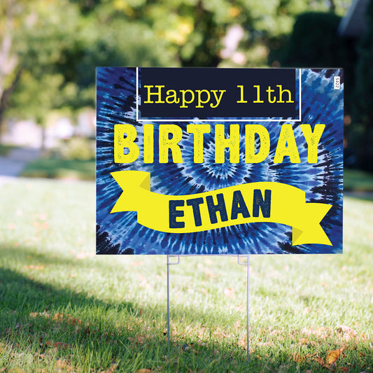 Birthday Yard Sign Personalized - Tie-Dye Blue