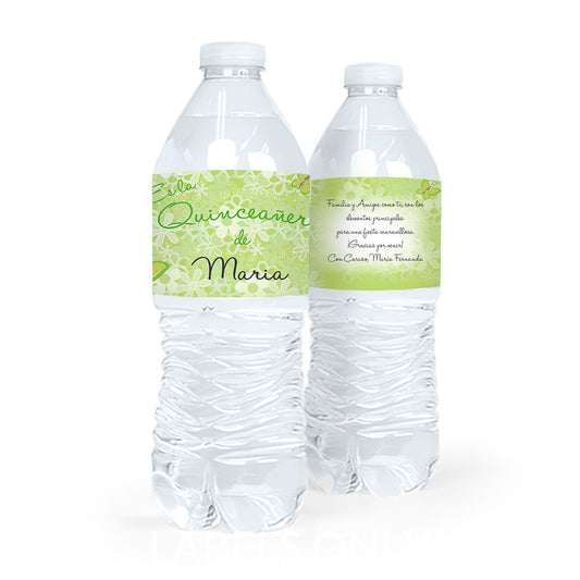 Personalized Quinceaera Jardin de Mariposas Water Bottle Sticker Labels (5 Labels)