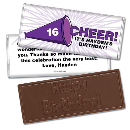 Birthday Personalized Embossed Chocolate Bar Sweet 16 Cheer