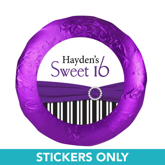 Birthday 1.25" Sticker Glamour Stripes Sweet 16 (48 Stickers)