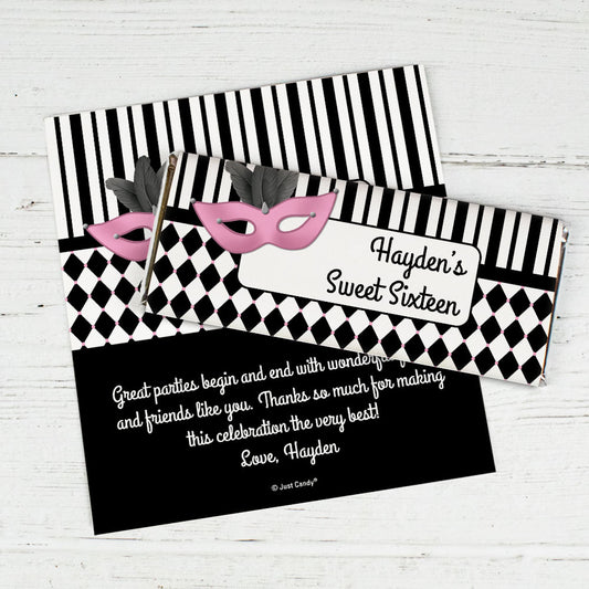 Birthday Personalized Chocolate Bar Wrappers Harlequin Masquerade