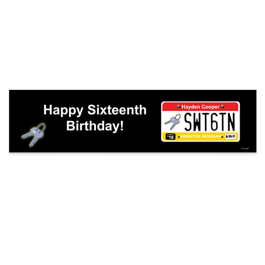 Personalized Birthday Sweet 16 License Plate 5 Ft. Banner