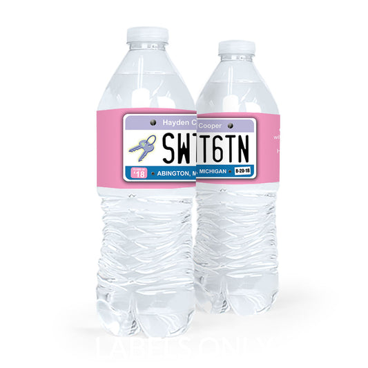 Personalized Sweet 16 Birthday License Plate Water Bottle Sticker Labels (5 Labels)