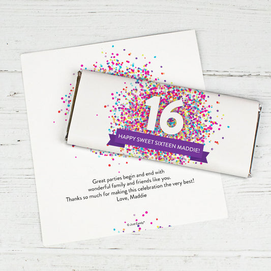 Personalized Sweet 16 Birthday Confetti Burst Chocolate Bar Wrappers