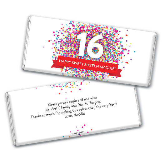 Personalized Sweet 16 Birthday Confetti Burst Hershey's Milk Chocolate Bar & Wrapper