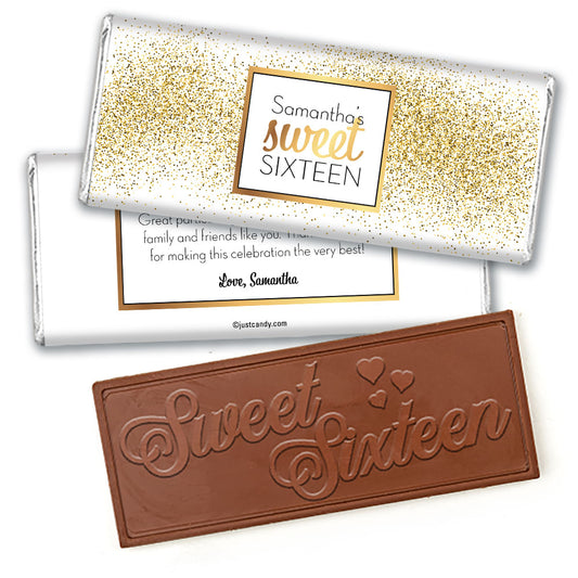 Personalized Sweet 16 Shower of Gold Embossed Chocolate Bar & Wrappers