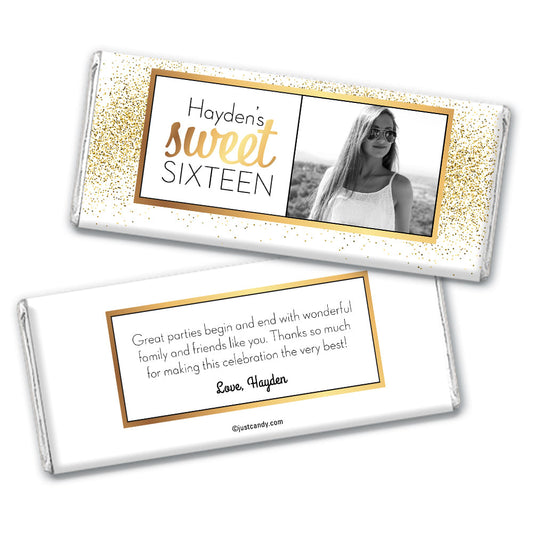 Personalized Sweet 16 Shower of Gold Photo Hershey's Milk Chocolate Bar & Wrapper