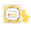 Personalized Sweet 16 Birthday Shower of Gold JUST CANDY� favor cube with Sugar Sanded Gummy Bears