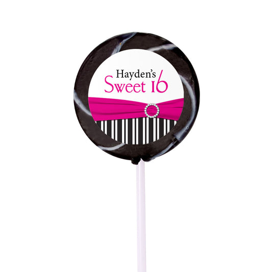 Birthday Personalized Small Swirly Pop Glamour Stripes Sweet 16 (24 Pack)