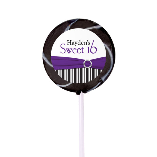 Birthday Personalized Small Swirly Pop Glamour Stripes Sweet 16 (24 Pack)