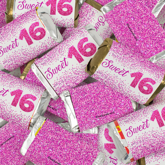 Sweet 16 Pink Glitter Candy Hershey's Kisses & Hershey's Miniatures for Party Favors