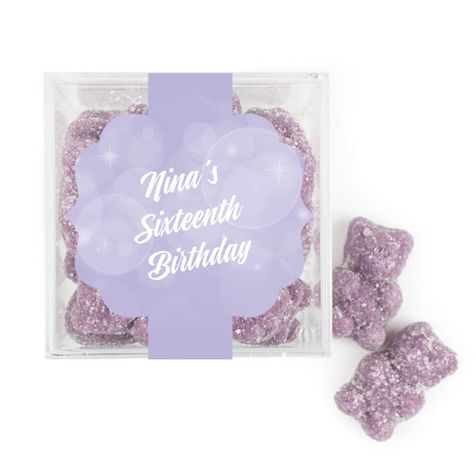 Personalized Sweet 16 Birthday Bubbles & Dots JUST CANDY� favor cube with Sugar Sanded Gummy Bears