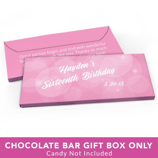 Deluxe Personalized Sweet 16 Birthday Bubbles & Dots Candy Bar Favor Box