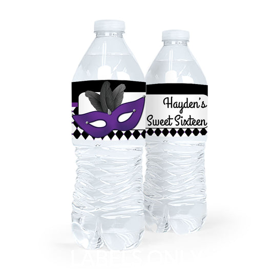 Personalized Sweet 16 Birthday Masquerade Water Bottle Sticker Labels (5 Labels)