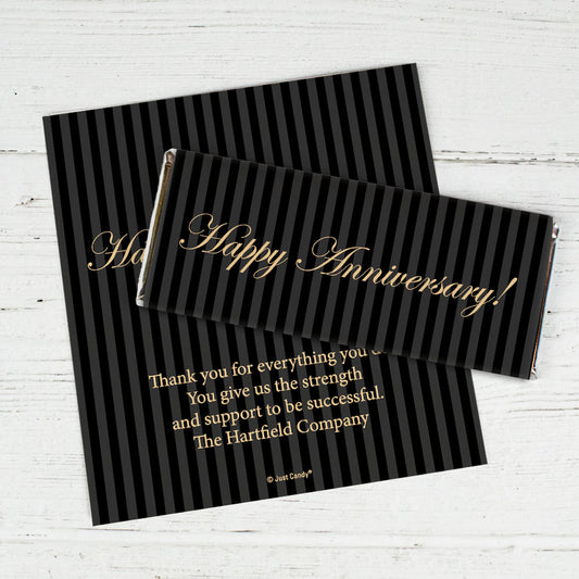 Employee Anniversary Personalized Chocolate Bar Wrappers Formal Gold and Pinstripes