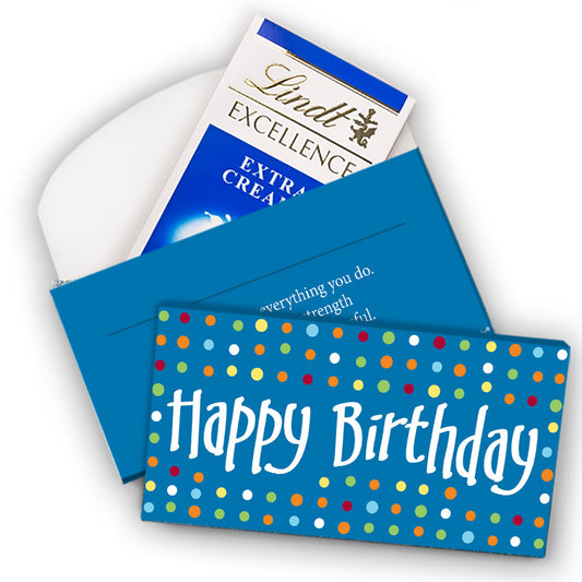 Deluxe Personalized Birthday Polka Dot Lindt Chocolate Bar in Gift Box (3.5oz)