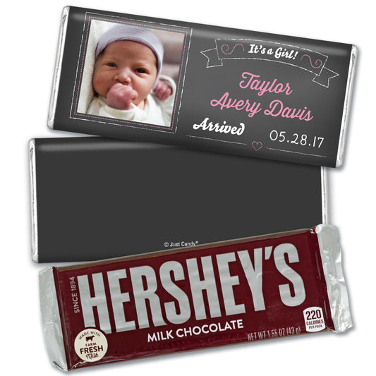 Baby Girl Announcement Personalized Hershey's Milk Chocolate Bar Chalkboard Photo