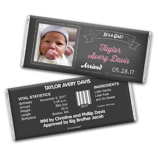 Baby Girl Announcement Personalized Hershey's Milk Chocolate Bar Chalkboard Photo