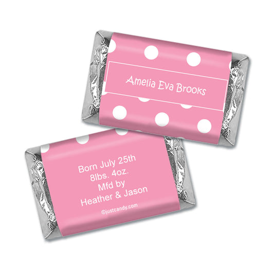 Baby Girl Announcement Personalized Hershey's Miniatures Wrappers Polka Dots