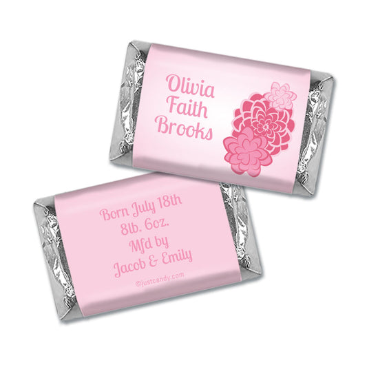 Baby Girl Announcement Personalized Hershey's Miniatures Wrappers Pink Flowers