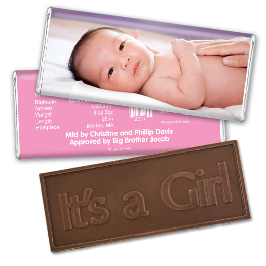 Baby Girl Announcement Personalized Embossed Chocolate Bar Full Photo