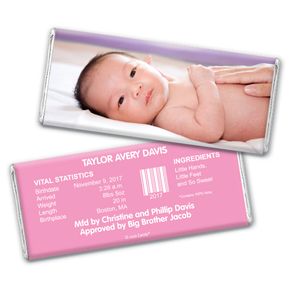 Baby Girl Announcement Personalized Chocolate Bar Wrappers Full Photo