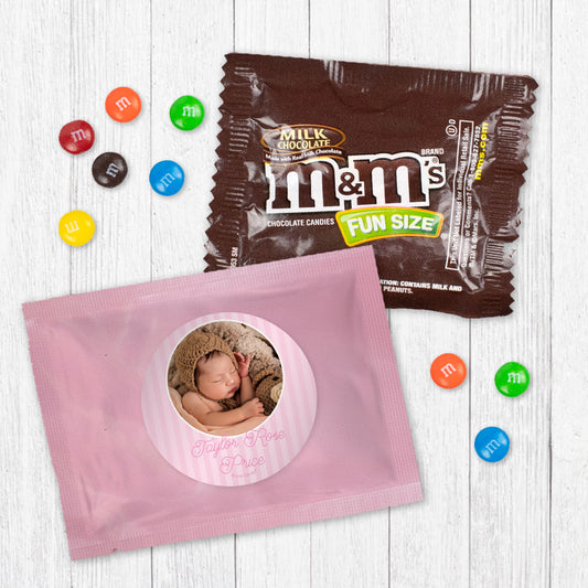 Personalized Pinstripe Baby Girl Announcement Milk Chocolate M&Ms