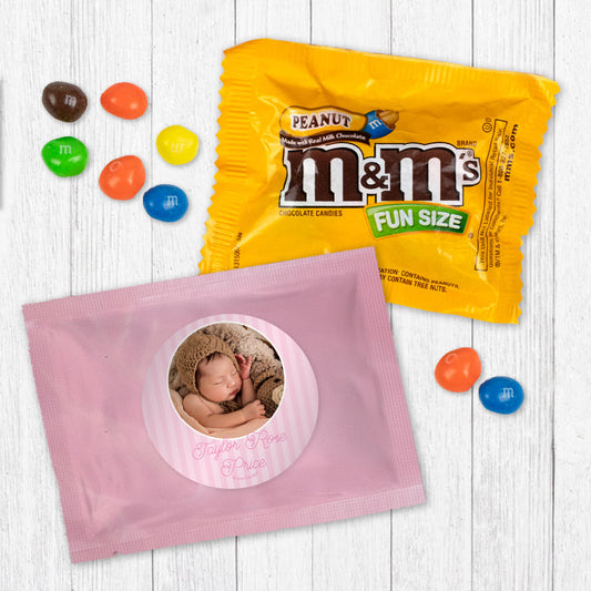 Personalized Pinstripe Baby Girl Announcement Peanut M&Ms