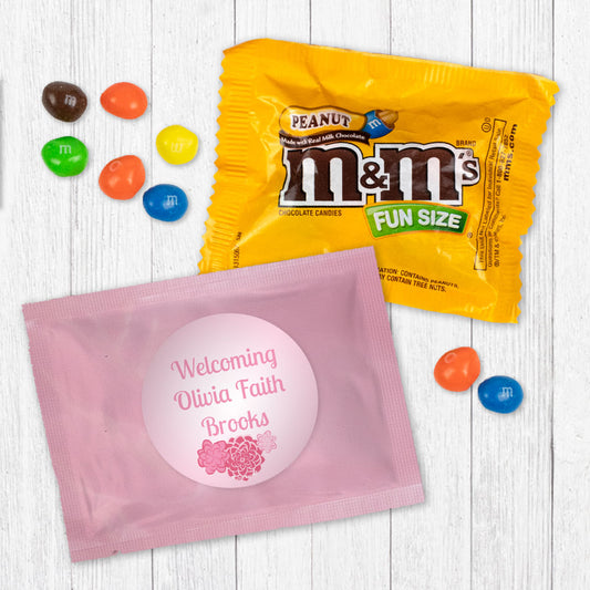 Personalized Pink Flower Baby Girl Announcement Peanut M&Ms