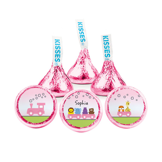 Personalized Girl Birth Announcement Pink Safari Hershey's Kisses