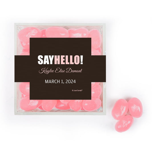 Personalized Girl Birth Announement Say Hello! JUST CANDY� favor cube with Jelly Belly Jelly Beans