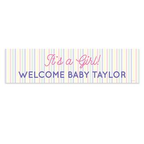 Personalized It's a Girl Stripes Girl Baby Announcement 5 Ft. Banner