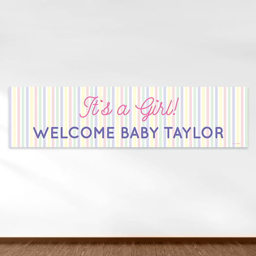 Personalized It's a Girl Stripes Girl Baby Announcement 5 Ft. Banner