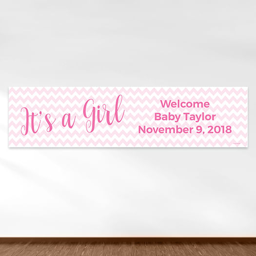 Personalized It's a Girl Chevron Girl Baby Announcement 5 Ft. Banner