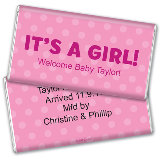 Personalized Baby Girl Announcement Polka Dots Giant 5lb Hershey's Chocolate Bar