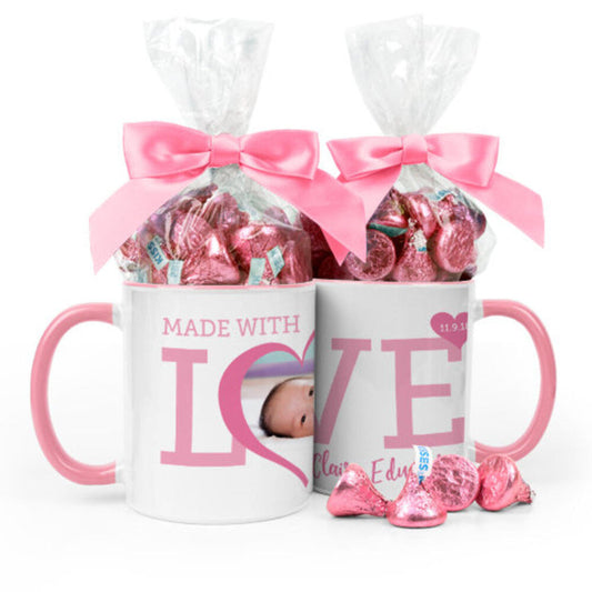 Personalized Baby Girl Announcement Hearts 11oz Mug with Hershey's Kisses